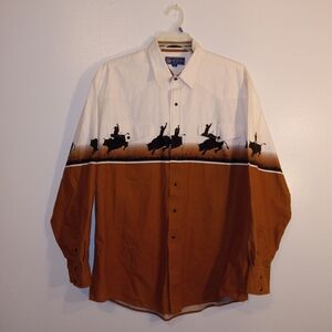 Roper Men's Brown and White Western Print Shirt